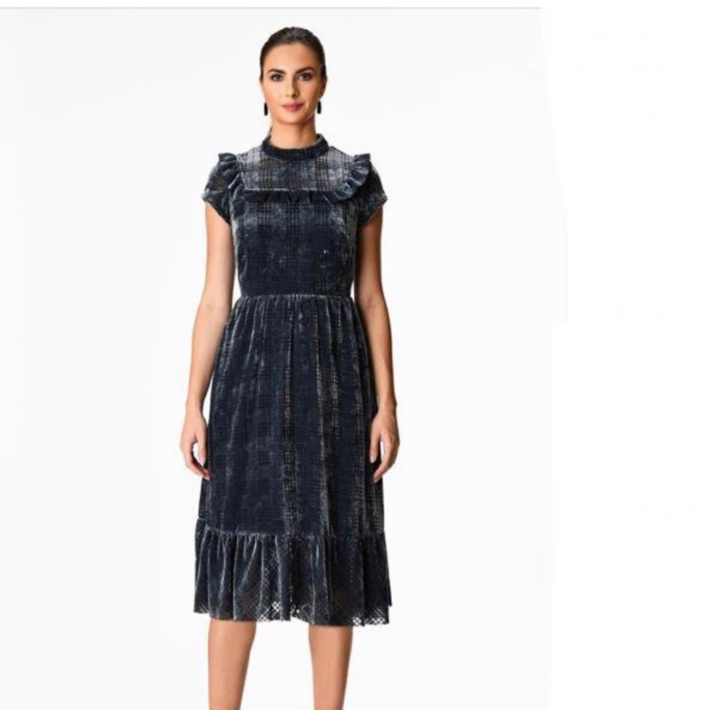 Zapelle Eshakti Houndstooth Burnout Velvet Blue Dress Sz 14